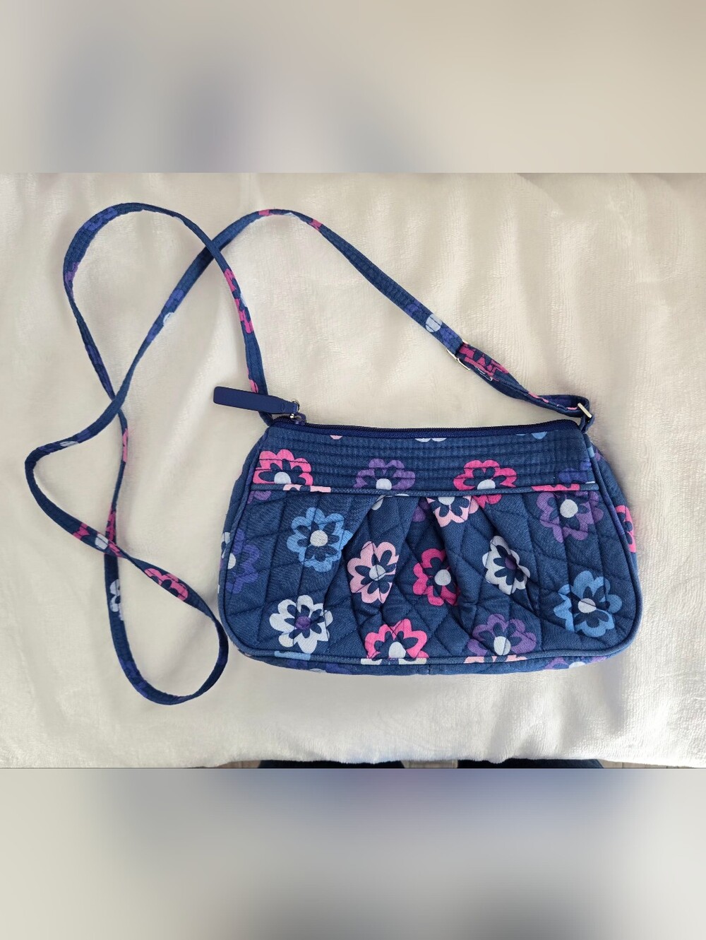 Vera Bradley "Ellie Flowers" Quilted Cotton Pleated Front Small Crossbody Bag